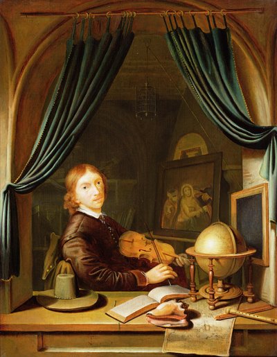 موسيقي يعزف على آلة الكمان بفتحة ملفوفة بواسطة بيتر كورنيليشز فان إجمونت